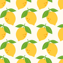 Lemons citrus fruits seamless pattern background