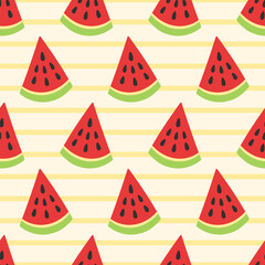 Watermelon slice cartoon fruits seamless pattern