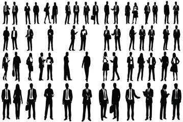 Business professionals, corporate silhouettes, office teamwork, executive interaction, formal attire, standing poses, white background, business team, 