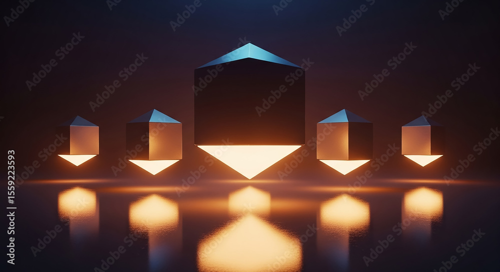 Leinwandbilder glowing hexagonal prisms creating a futuristic ambiance on reflective surface