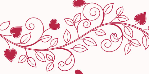 Horizontal seamless vector pattern with heart filigree elements, border for typography and gift wrapping design  