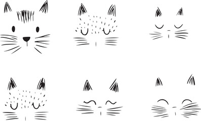 set of adorable vector sketch hand drawn cats