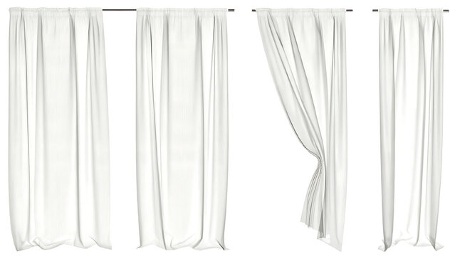   white sheer curtains with different drapery semi isolated on white background PNG ,AI GENERATED