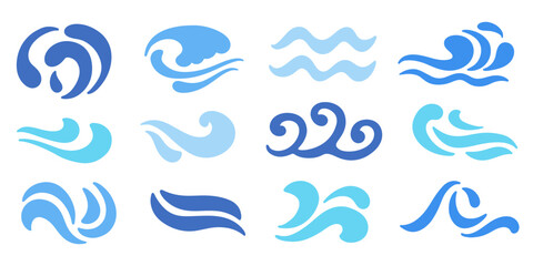 Abstract blue ocean waves logo flat icons set