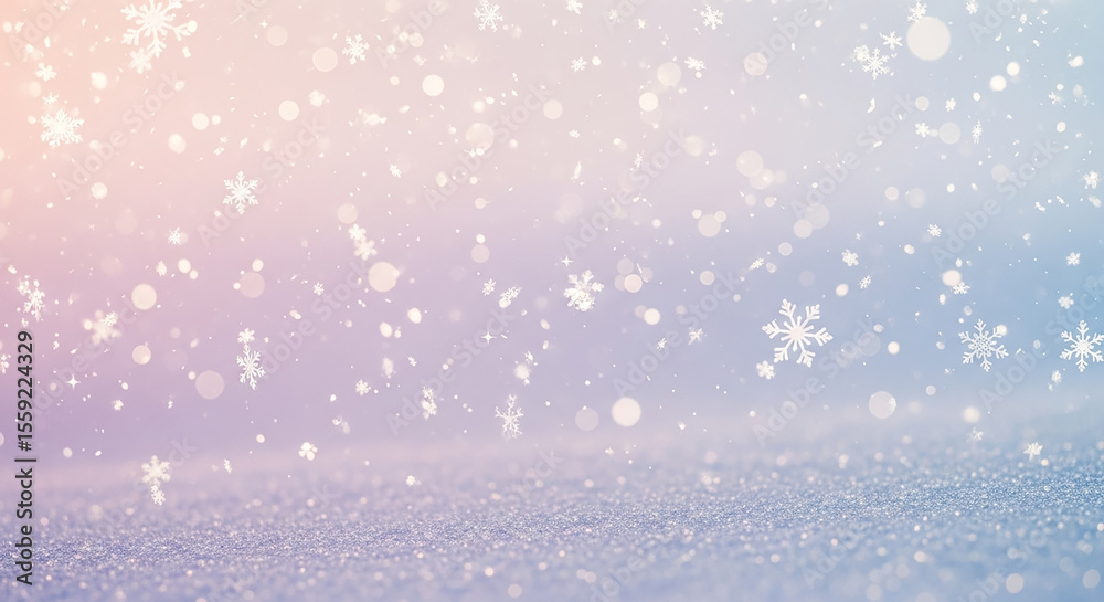 Poster snowflakes falling on sparkling glitter background creating winter wonderland