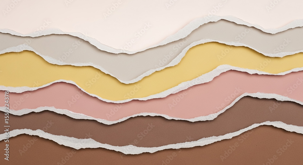 Poster colorful ripped paper strips creating abstract wavy pattern