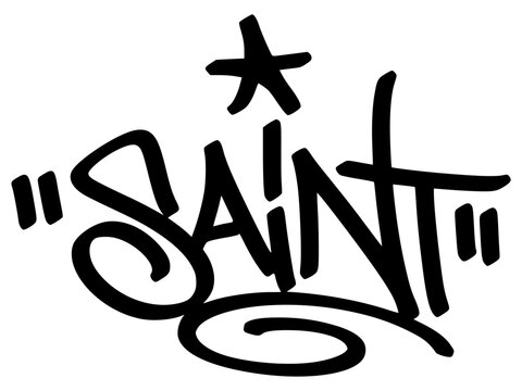 Graffiti tag text "Saint" in bold street art style. Hand-drawn vector lettering with exclusive, edgy urban energy. Isolated on transparent background, perfect for streetwear, posters.