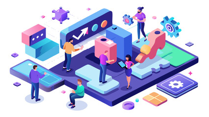 Fototapeta premium Bird s eye view of a team standing on a massive to