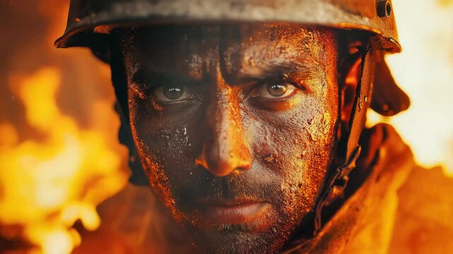Fearless saver: smoke entry, siren call, rapid move, gear grip, victim reach, brave step, ladder path, hose pull, wall break, determined focus
