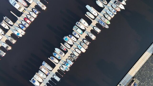 Golden Hour Summer Evening Aerial View of Boats in Jyv&auml;skyl&auml; Harbor
