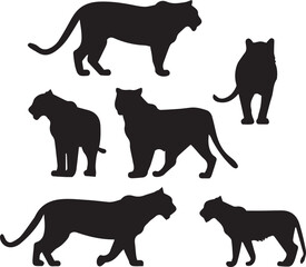 Tiger Animal Silhouette Vector set – Hunting and Relaxing Poses