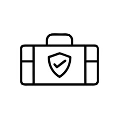 Line art suitcase with protective shield symbolizing insurance concept  