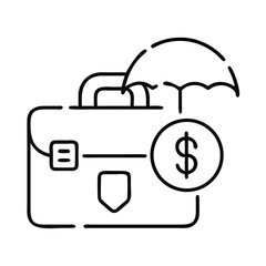 Briefcase with umbrella and dollar sign representing insurance concept  