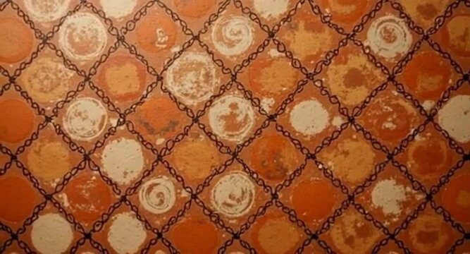 Close-up of vintage orange and beige tile pattern