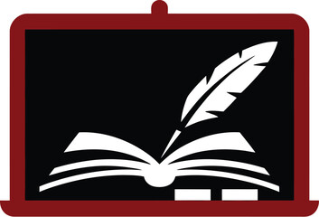 Education logo design with book and feather pen for school university and learning concept vector 100