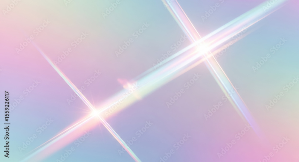 Poster pastel rainbow light beams crossing creating a soft colorful background