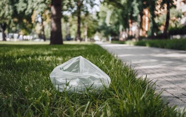 A transparent plastic bag lying on the ground