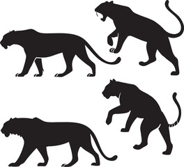 Tiger Animal Silhouette Vector set – Hunting and Relaxing Poses