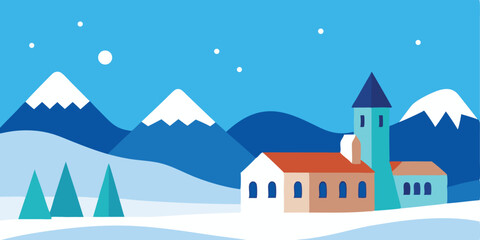 Winter Landscape And Town Illustration