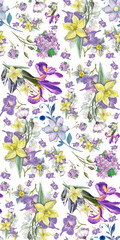 Floral Delight: A Whimsical Watercolor Pattern of Spring Flowers and Botanical Elements