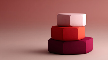 Hexagon blocks balancing show a stack of colors gradient on display.