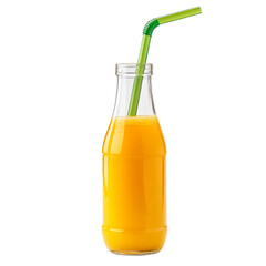 Orange juice in a glass bottle with a green straw a refreshing drink
