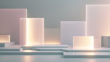 Abstract Geometric Stage Set with Neon Glow Display Background