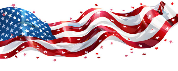Bold American Themed Scroll Banner with Stars and Stripes Detail Isolated to Transparent Background