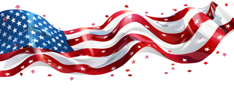 Bold American Themed Scroll Banner with Stars and Stripes Detail Isolated to Transparent Background