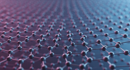 Fototapeta premium Close up view of a graphene structure with purple and blue lighting on a blurred background