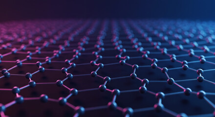 Obraz premium A close up view of a molecular structure with purple and blue lighting in a dark background