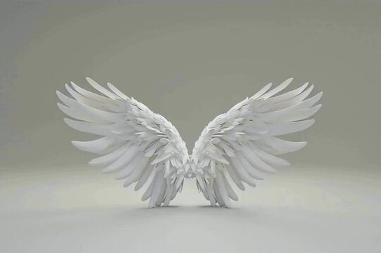 realistic beautiful angel wings isolated on grey background	