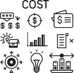 business and finance icons,  Cost Management and Financial Analysis Line Icons