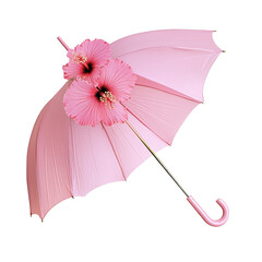 Pink umbrella with hibiscus flowers a pretty accessory
