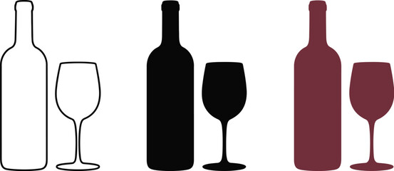 Wine bottle and glass vector illustration for wine tasting event and wine bar design, alcohol drink concept