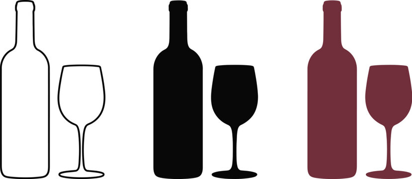 Wine bottle and glass vector illustration for wine tasting event and wine bar design, alcohol drink concept