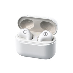 Wireless Earbuds in Charger: A sleek pair of wireless earbuds rests inside their charging case, demonstrating the modern convenience and compact design of personal audio technology.