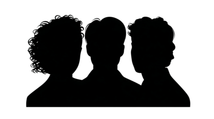 Anonymous Group: A minimalist silhouette portrait featuring three individuals standing shoulder-to-shoulder, fostering a sense of unity and mystery.