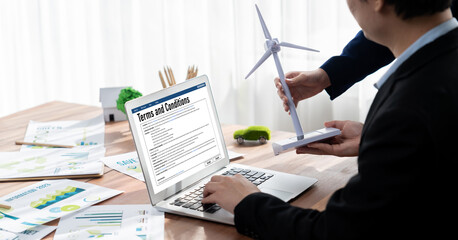 Digital legal contract provide terms and conditions document on computer screen ready for online...