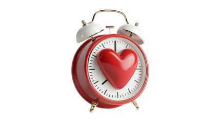 Time for Love: A classic red alarm clock, its face adorned with a vibrant red heart, symbolizing the preciousness of love and time spent together.