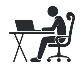 Person working at a laptop computer on a desk with chair