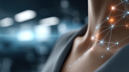 A human body with intricate digital connections illustrates a high-quality, futuristic data visualization technology