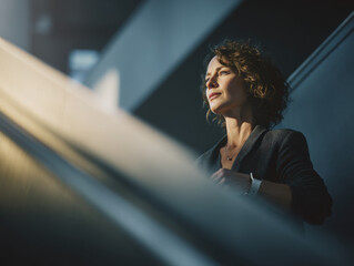 Busy middle aged businesswoman manager updating social media crisis plan