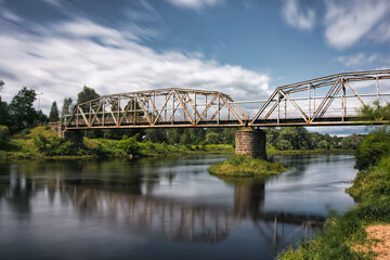Historic Iron Bridge Over Gauja River in Valmiera, Latvia