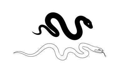 Fototapeta premium Snake Serpent Black Silhouette and Line Art Vector Illustration Set