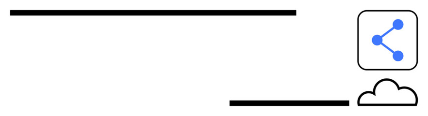 Obraz premium Cloud icon and sharing network symbol connected by clean lines. Ideal for file sharing, cloud storage, technology, communication, networking, data transfer, and simple landing page