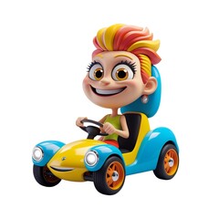 Cartoon illustration of a little boy driving a toy car