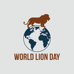 Celebrate world lion day with this stunning image of a lion on top of the world globe vector design