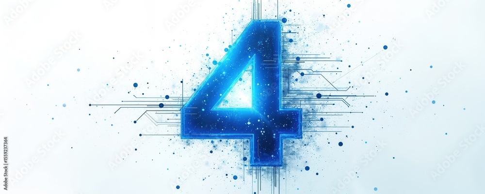 Aufkleber Abstract blue number 4 with digital art style. Futuristic illustration with particle effects. Concept of modern technology, innovation. Graphic design elements for presentations, web design.