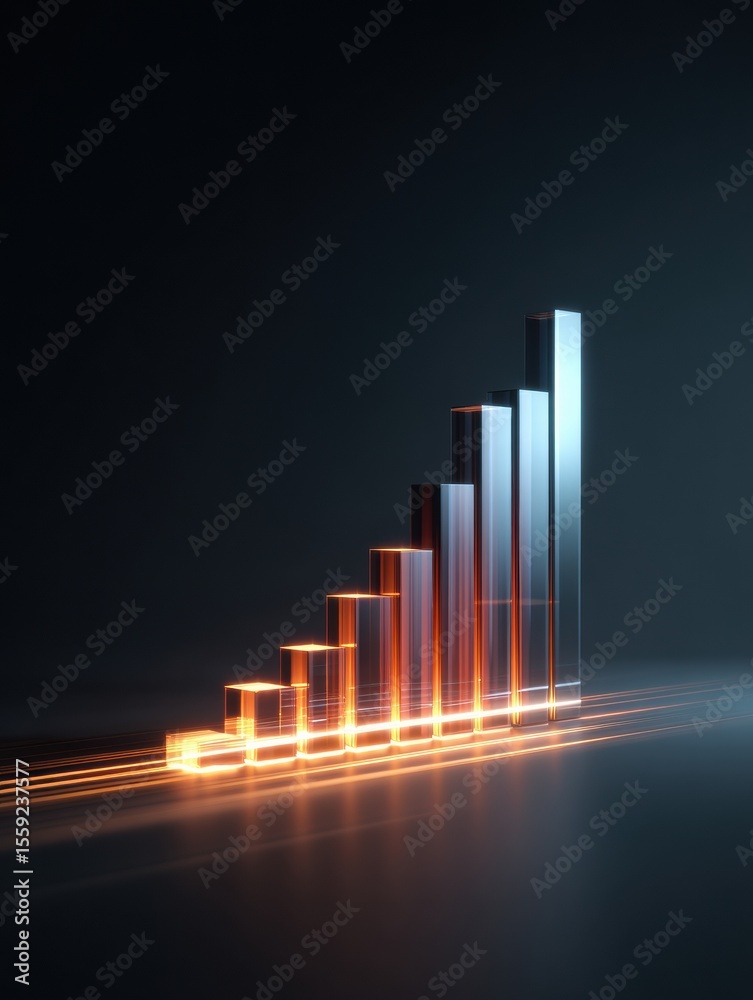 Aufkleber Stacked Bar Chart With Glowing Light Trails on Dark Background Illustrating Growth and Data Analysis in Modern Graphics